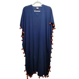 Bette California Blue Crinkle Orange Tassel Swim Cover Up OS With Flaw
